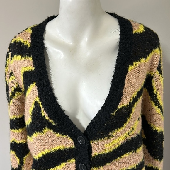 Le Superbe Electric Zebra Cardi Nude Chartreuse Black Wool Sz M - Picture 2 of 11
